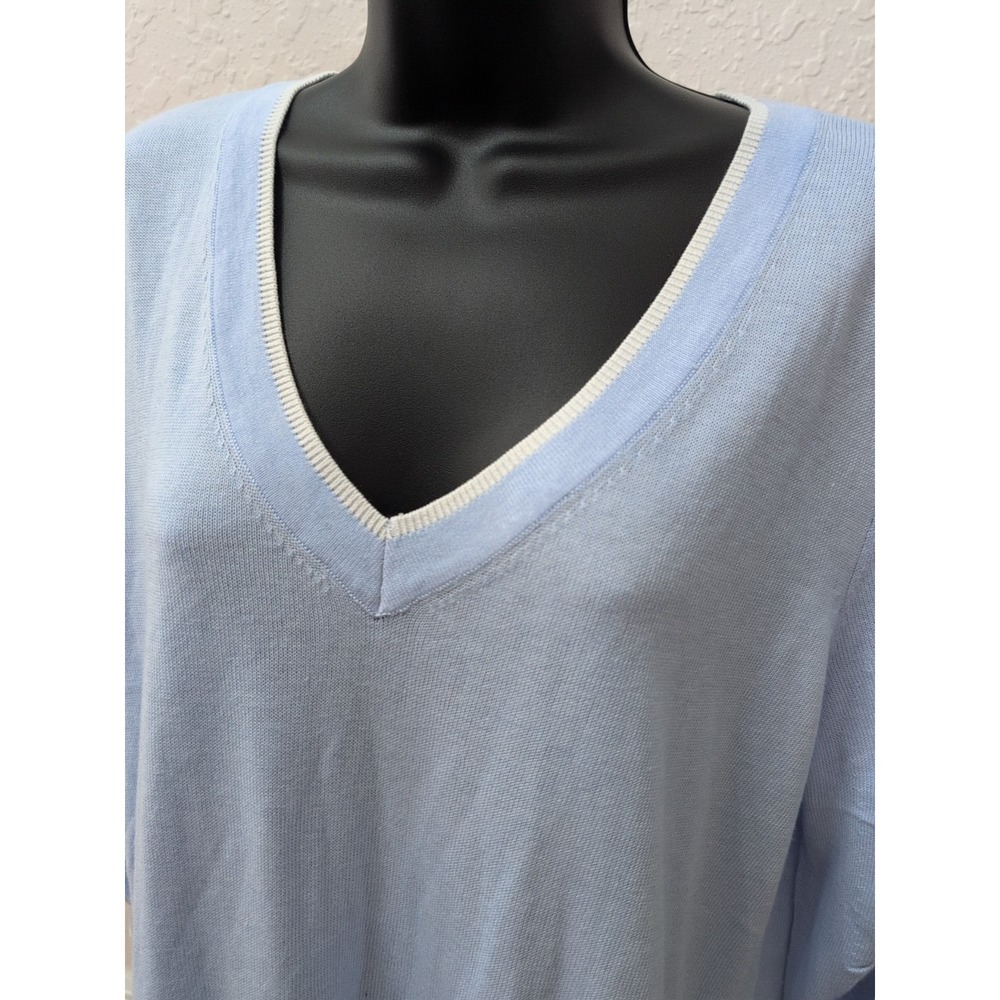 J. Jill V Neck Sweater Size‎ Medium Gathered Sleeve Cotton Blend Soft Blue NWT - Picture 2 of 6